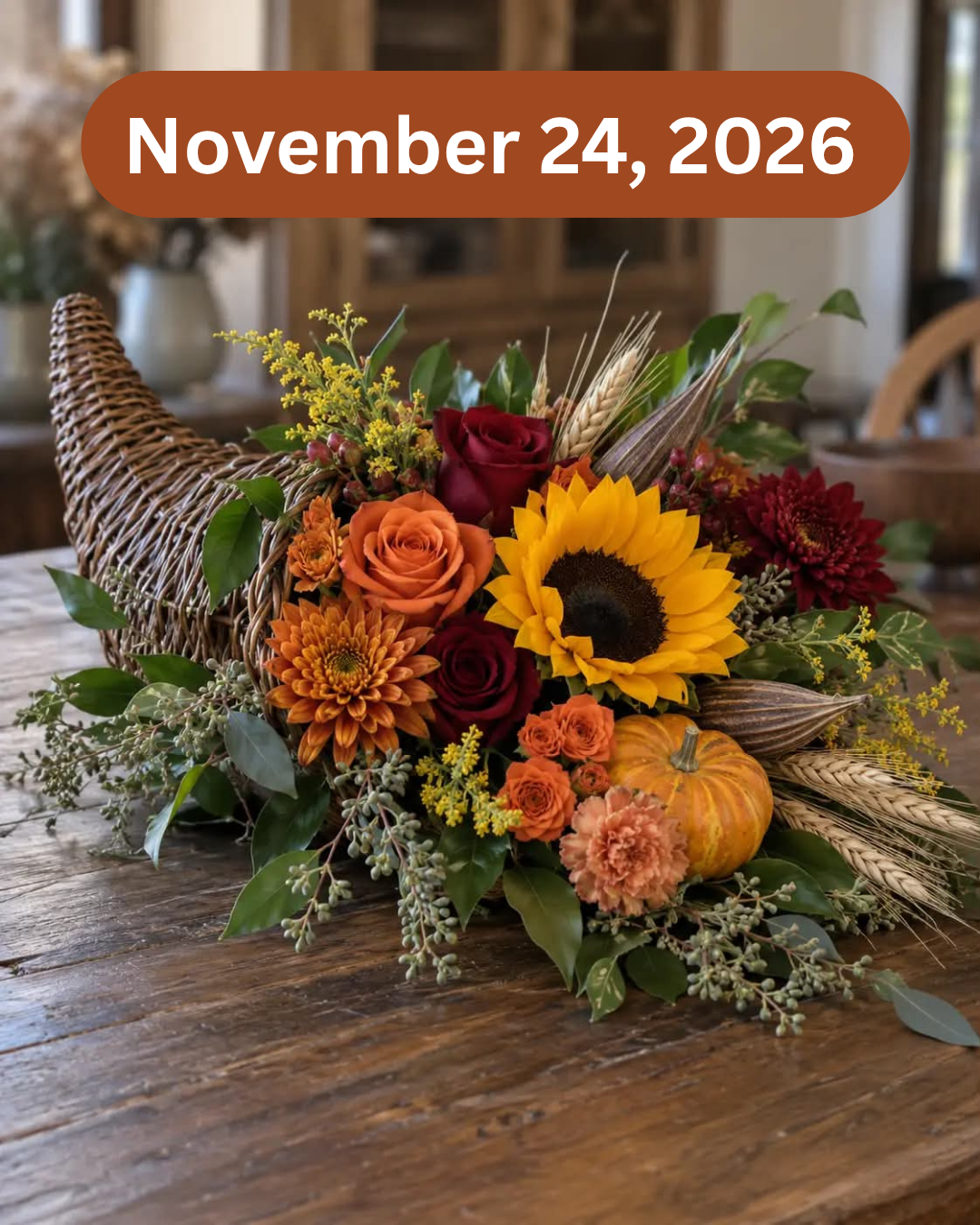 Thanksgiving Cornucopia Fresh Flower Arrangement Class 🌻🍁